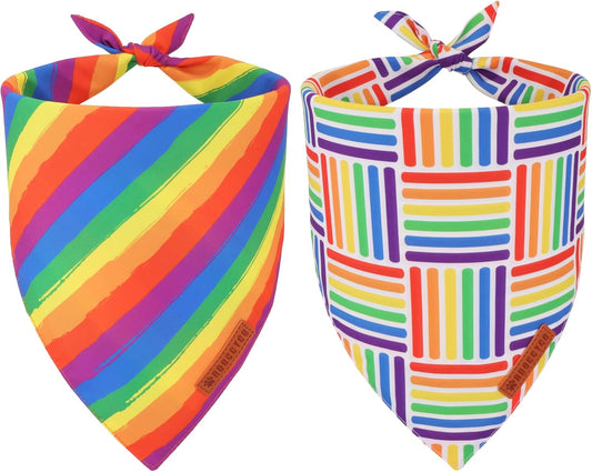 ADOGGYGO Rainbow Dog Bandana, Holiday Pet Scarf, Adjustable Fit Colorful Rainbow Bandanas for Extra Large Dogs Pets (X-Large)