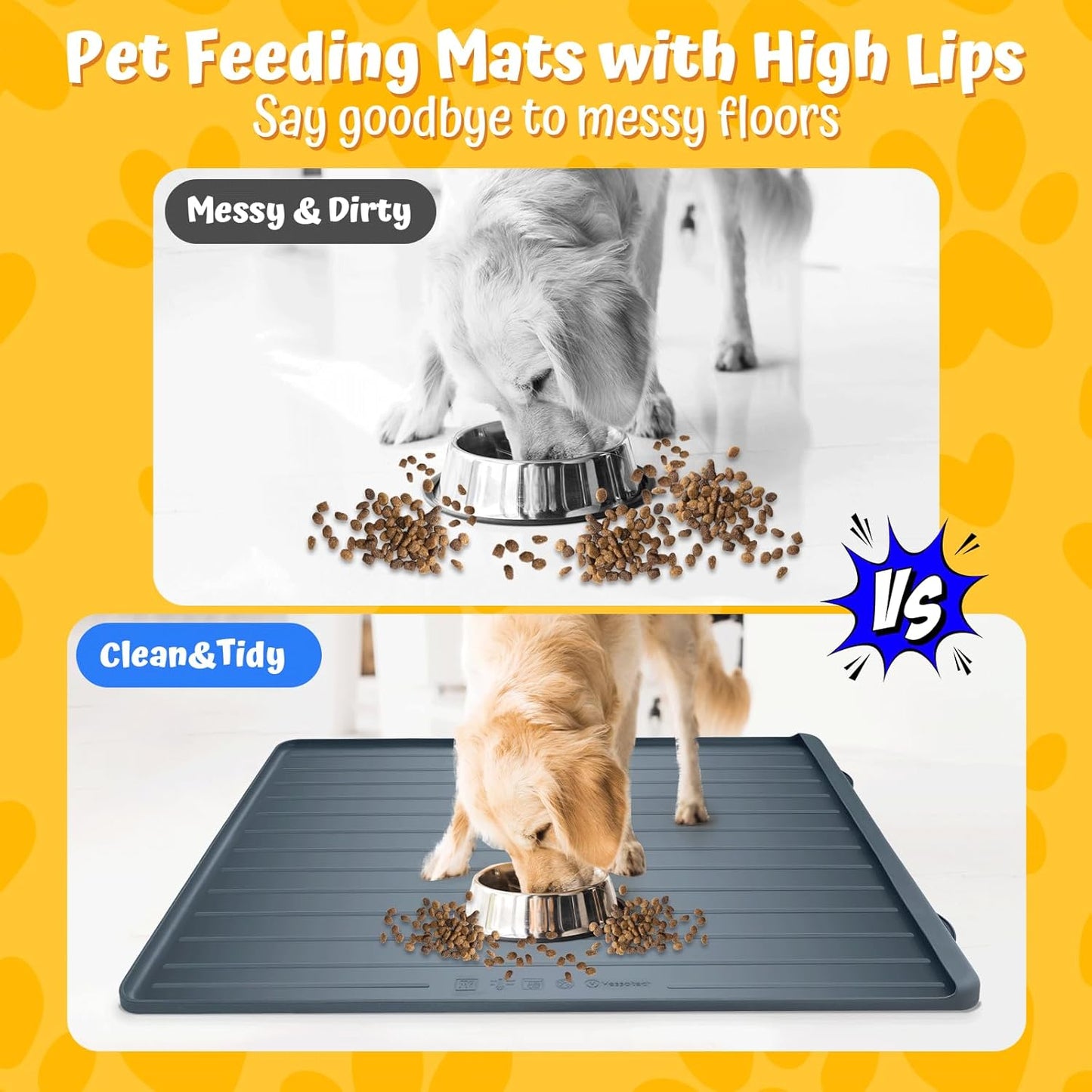Dog Feeding Mat - 39''x27'' Large Silicone Pet Food Mats with Residue Collection Pocket and High Edges, Floors Waterproof Dog Cat Bowl Mat Prevent Water Food Spills, Dark Grey