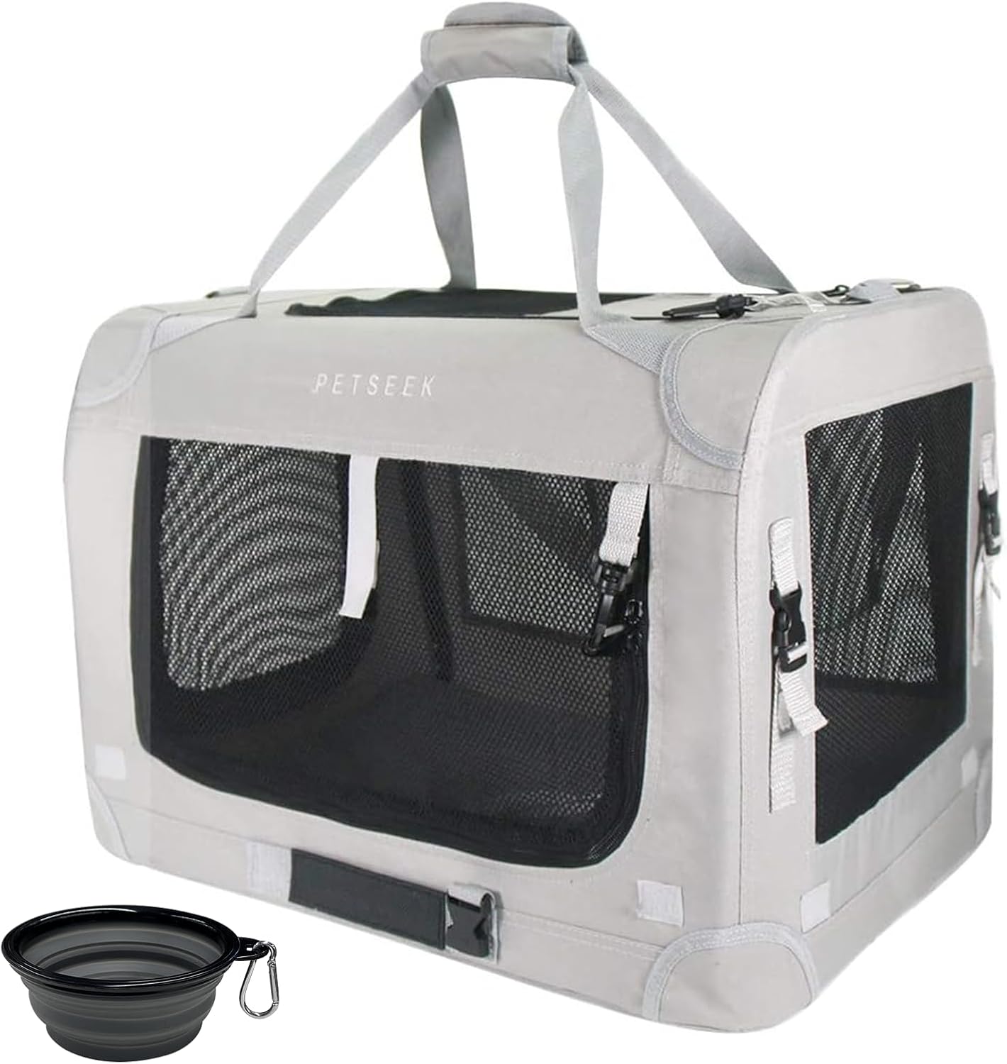 Extra Large Cat Carrier Soft Sided, Portable Small Dog Carrier for 2 Cats, 24"x16.5"x16" Car Travel Folding Comfortable Design with Bowl, Grey