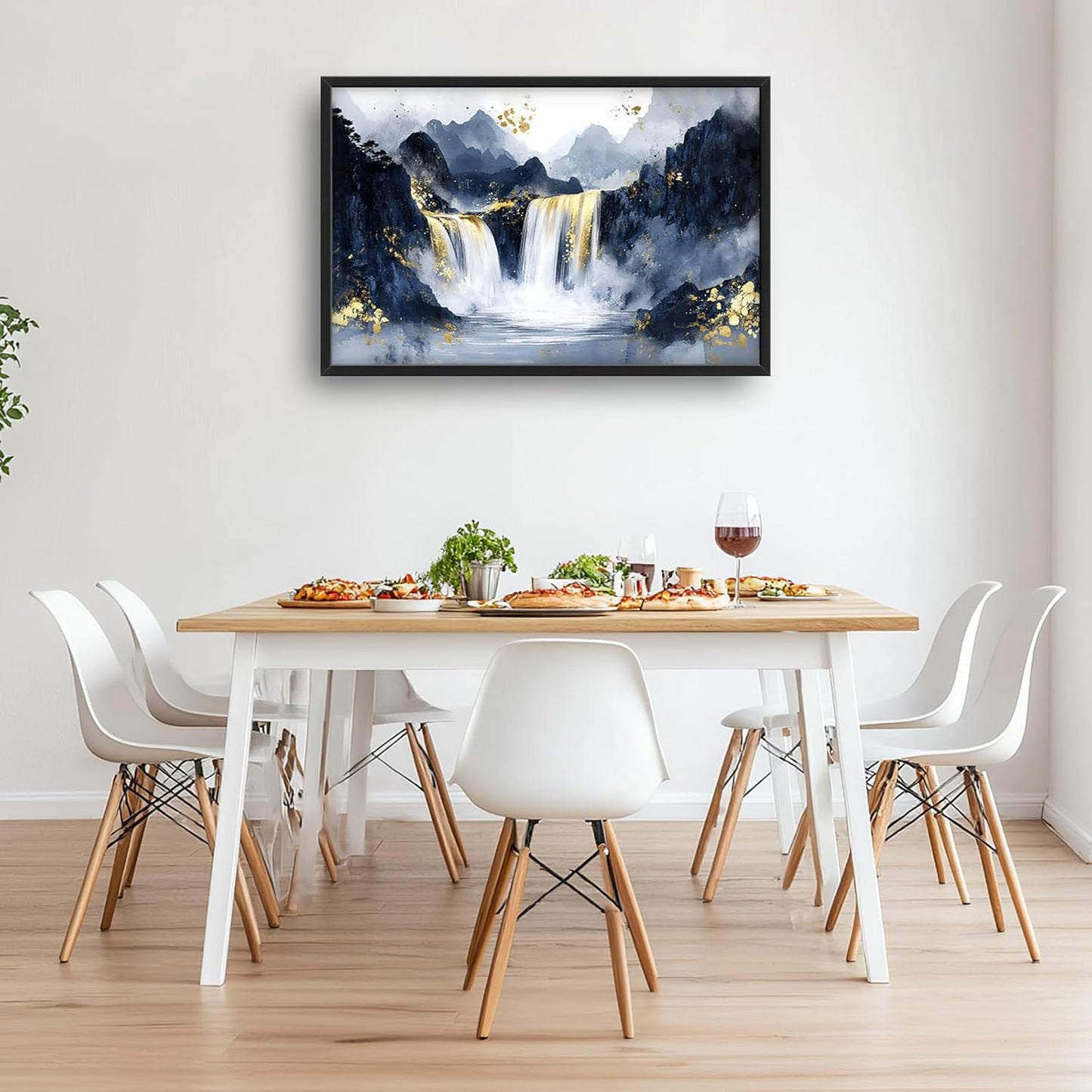 Extra Large Abstract Golden Waterfall Framed Wall Art for Living Room,Oversized Foggy Mountain Pictures Wall Decor,Canvas Print Painting Modern Artwork Bedroom Office Bathroom 36L" x 24W"