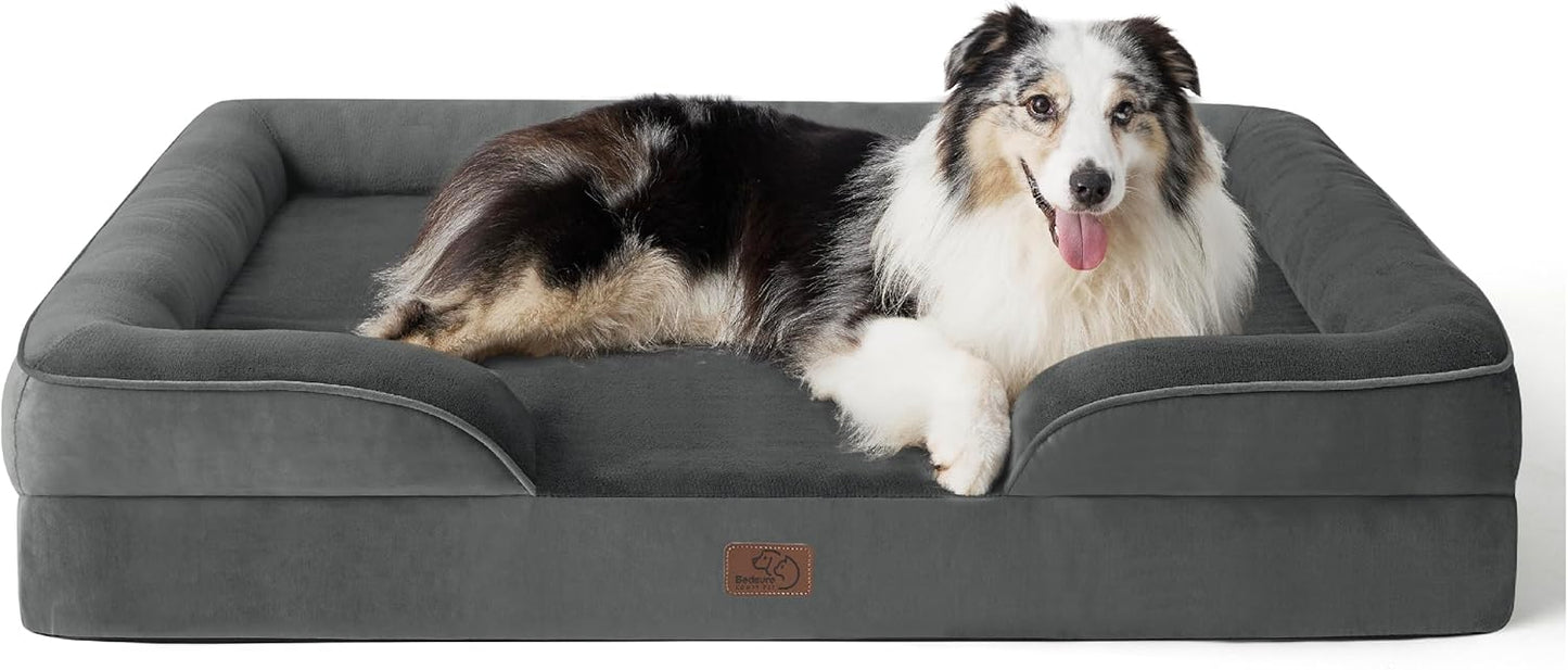 Bedsure Orthopedic Dog Bed for Extra Large Dogs - XL Washable Dog Sofa Bed Large, Supportive Foam Pet Couch Bed with Removable Washable Cover, Waterproof Lining and Nonskid Bottom, Dark Grey