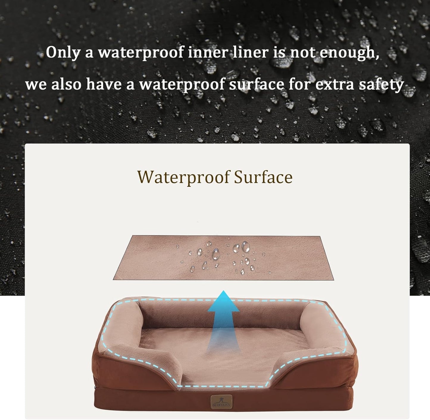 Bedfolks Orthopedic Dog Bed, Big Waterproof Dog Sofa Bed for Large Dogs, Egg Foam Pet Couch Bed with Removable Washable Cover and Nonslip Bottom, Brown