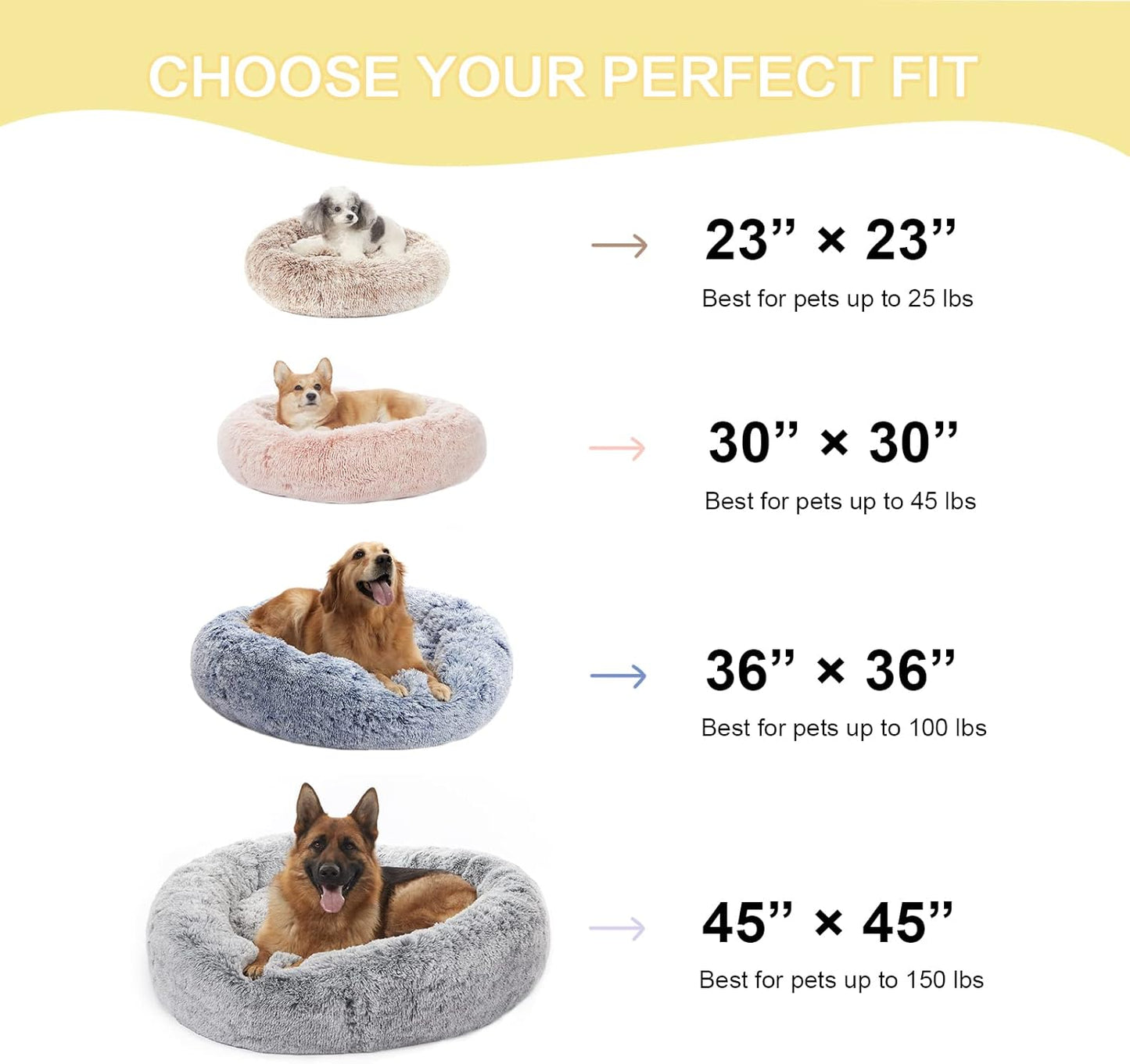 Bedfolks Calming Donut Dog Bed, 30 Inches Round Fluffy Dog Beds for Medium Dogs, Anti-Anxiety Plush Dog Bed, Machine Washable Pet Bed (Light Grey, Medium)