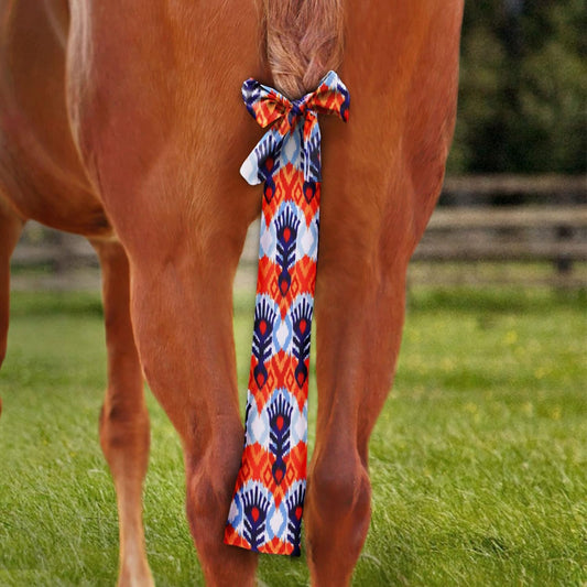 Harrison Howard Stretchy Tail Bag Breathable Horse Tail Guard Slip on Design Protect Horse Tail 2 Strand Closure Straps Keep Tail Clean & Protected 22" L Length Makes Grooming Easy-Tribal Abstract