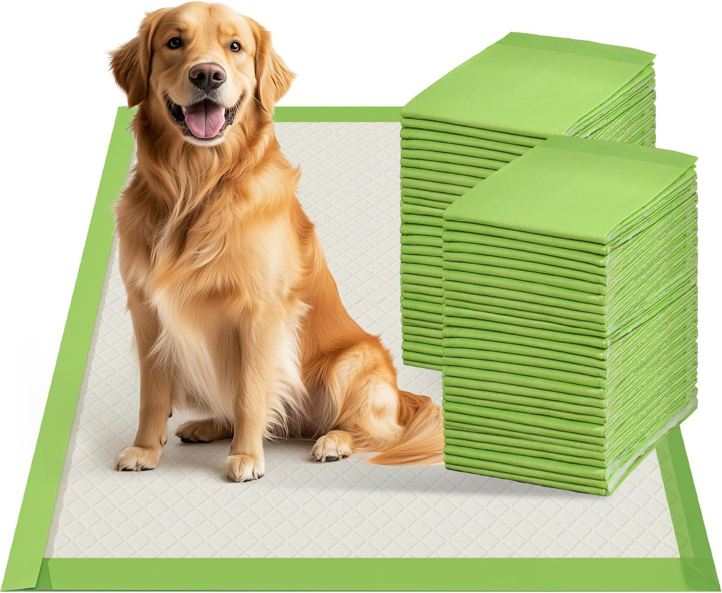 Gardner Pet Dog Pee Pads Extra Large 28"x34", XL Thicker ECO Green Disposable Puppy Training Pads Super Absorbent Full Edge-Wrapping Pad for Dogs, Puppies, Cats, Rabbits (100 Count)