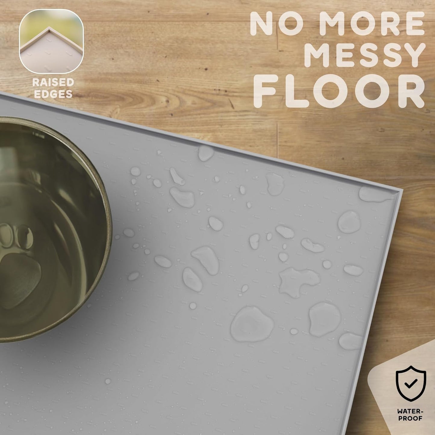 Dog Food Mat - 24x15 Raised Edges Dogs Mat for Food and Water Prevent Spill, Waterproof Cat Food Mats Protect Floors, Easy Clean Dog Bowl Mats for Food and Water, Silicone Pet Feeding Placemats Mist