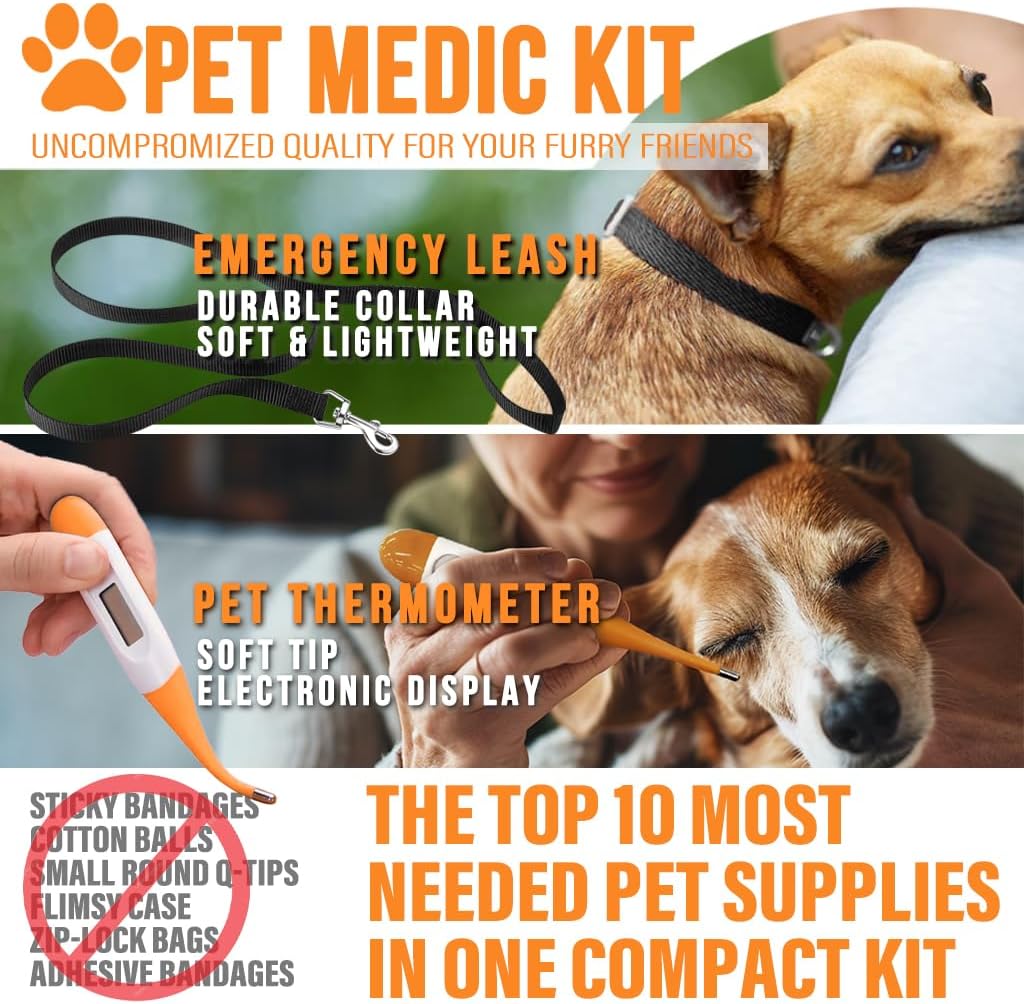 EVERLIT Pet Medic First Aid Kit | 95 Pcs Vet-Approved Medical, Outdoor & Emergency Supplies for Dogs, Cats, Animal Care | Travel-Friendly Compact Bag for Home, Car and Travel (Guardian Orange)