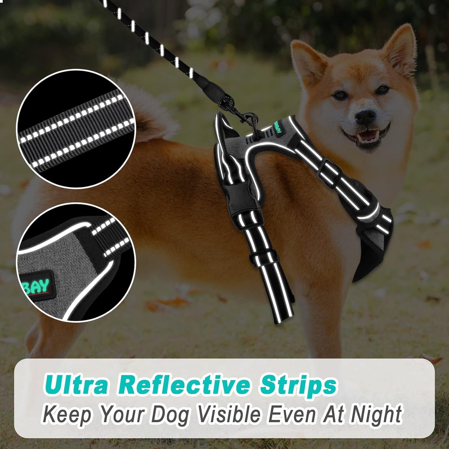 BARKBAY No Pull Dog Harness Large Step in Reflective Dog Harness with Front Clip and Easy Control Handle for Walking Training Running(Flint Gray,L)