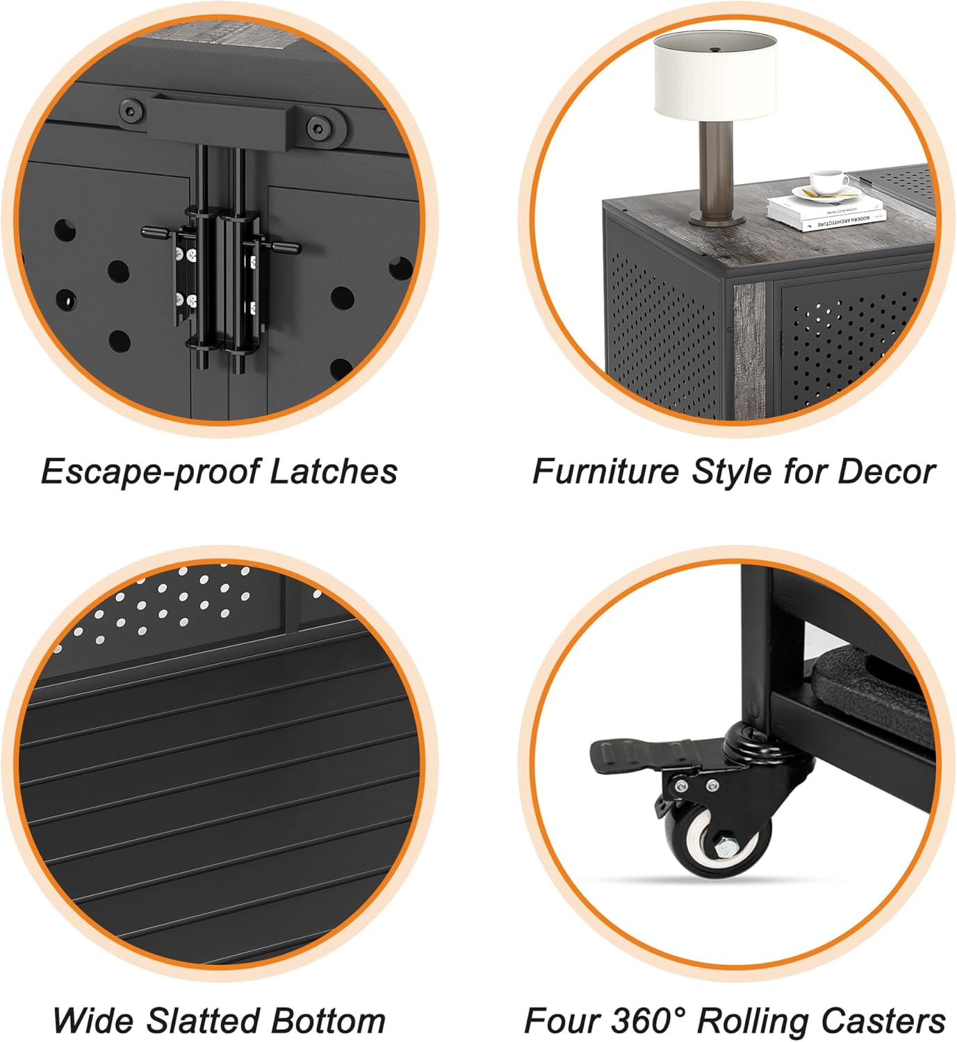 48" Heavy Duty Dog Crate Furniture for Extra Large Dogs, Enclosed Design with 0.5 inch Holes, Indestructible Metal Kennel for High Anxiety Dogs, Chew Proof Pet House Cage Indoor, Gray