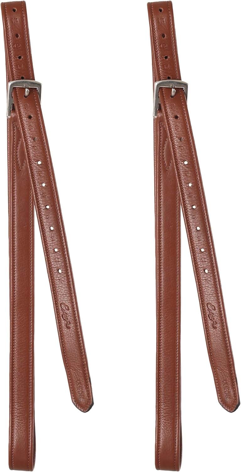 Exion FlexiStrong Stirrup Leathers for English Saddles – 1" Premium Calfskin with Nylon Core – Numbered Holes, Stainless Steel Buckles – Black/Brown – Horse Riding Gear (48"/120cm to 62"/155cm)