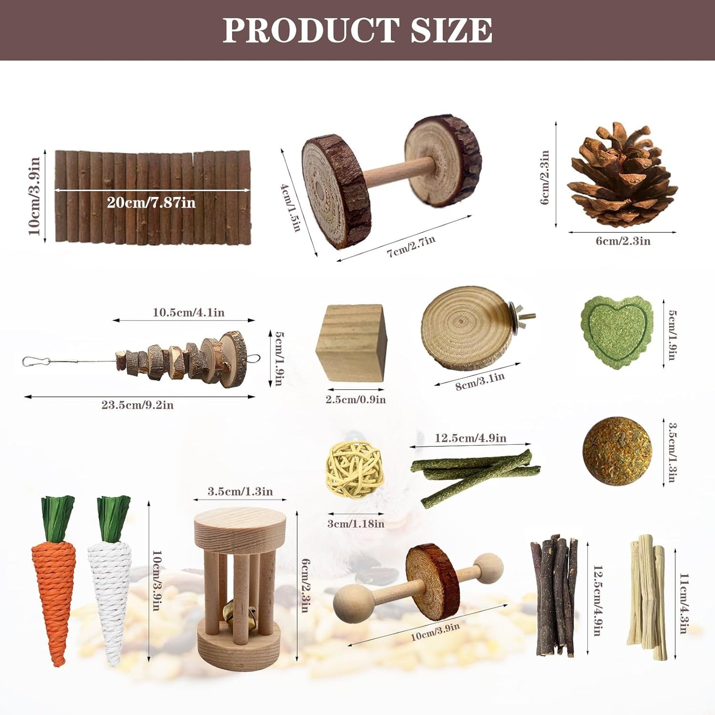 Hamster Toys Set,Guinea Pig Toys Small Animal Chewing Toy and Rat Cage Accessories, 16 Different,Hamster Small Animal Hideout ,Chinchillas, Gerbils, Rats, Rodents Teeth Care,Natural Molar Tools