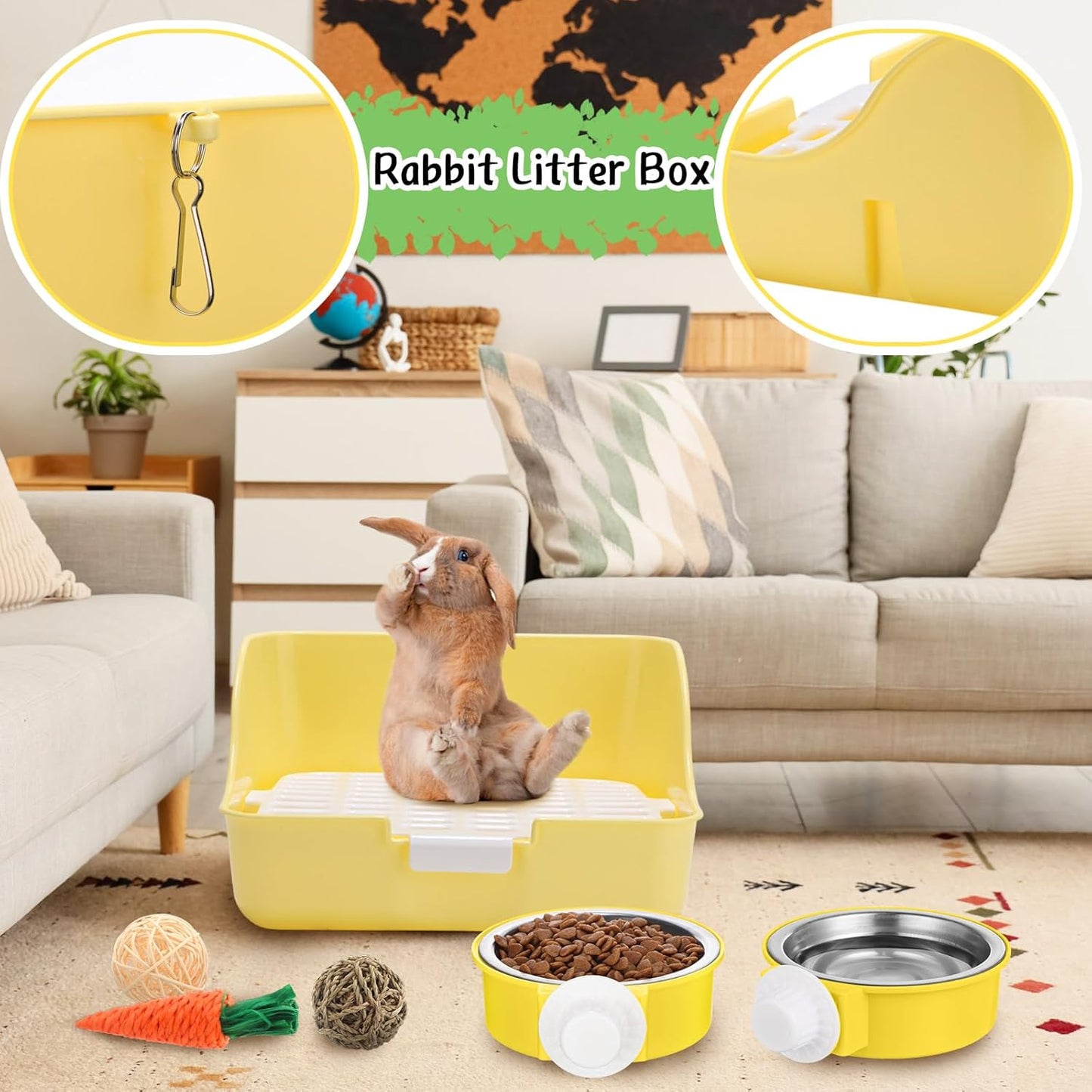 15 Pcs Rabbit Starter Kit Small Rabbit Litter Box Animal Grooming Kit Bunny Toys Bowl Blankets with Cleaning Set for Guinea Pig Accessories(Blue)