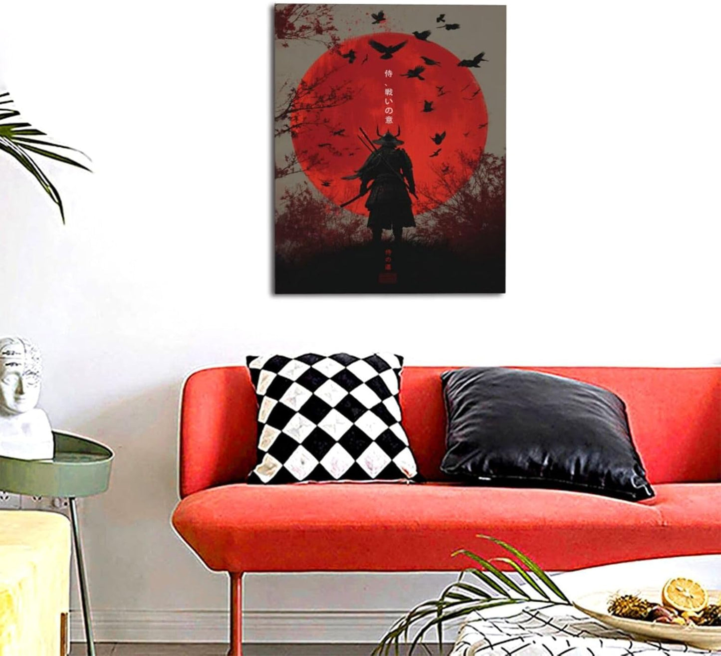 Japanese Armored Samurai Wall Art Modern Japan Warrior Canvas Wall Decor Asian Oriental Bushido Pictures Painting Print Artwork Framed Decorations Gifts for Room Bedroom Office Living Room 16"x20"