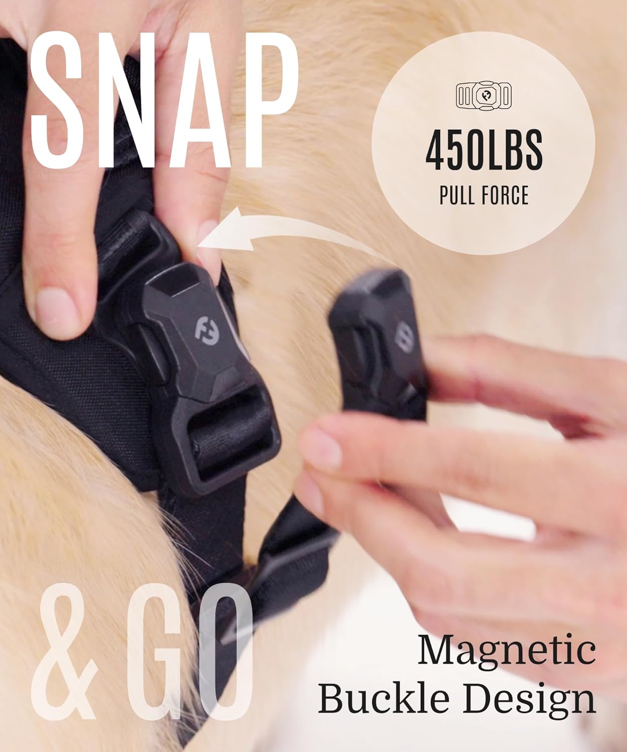 2025 New Edition, Fei & Eve MagEase Dog Harness - 3-Second Magnetic Buckles | 3-Point No-Pull Control | Heavy-Duty 900D Nylon | Dual Safety Handles | Breathable Mesh | Adjustable Fit, Medium,Champagne