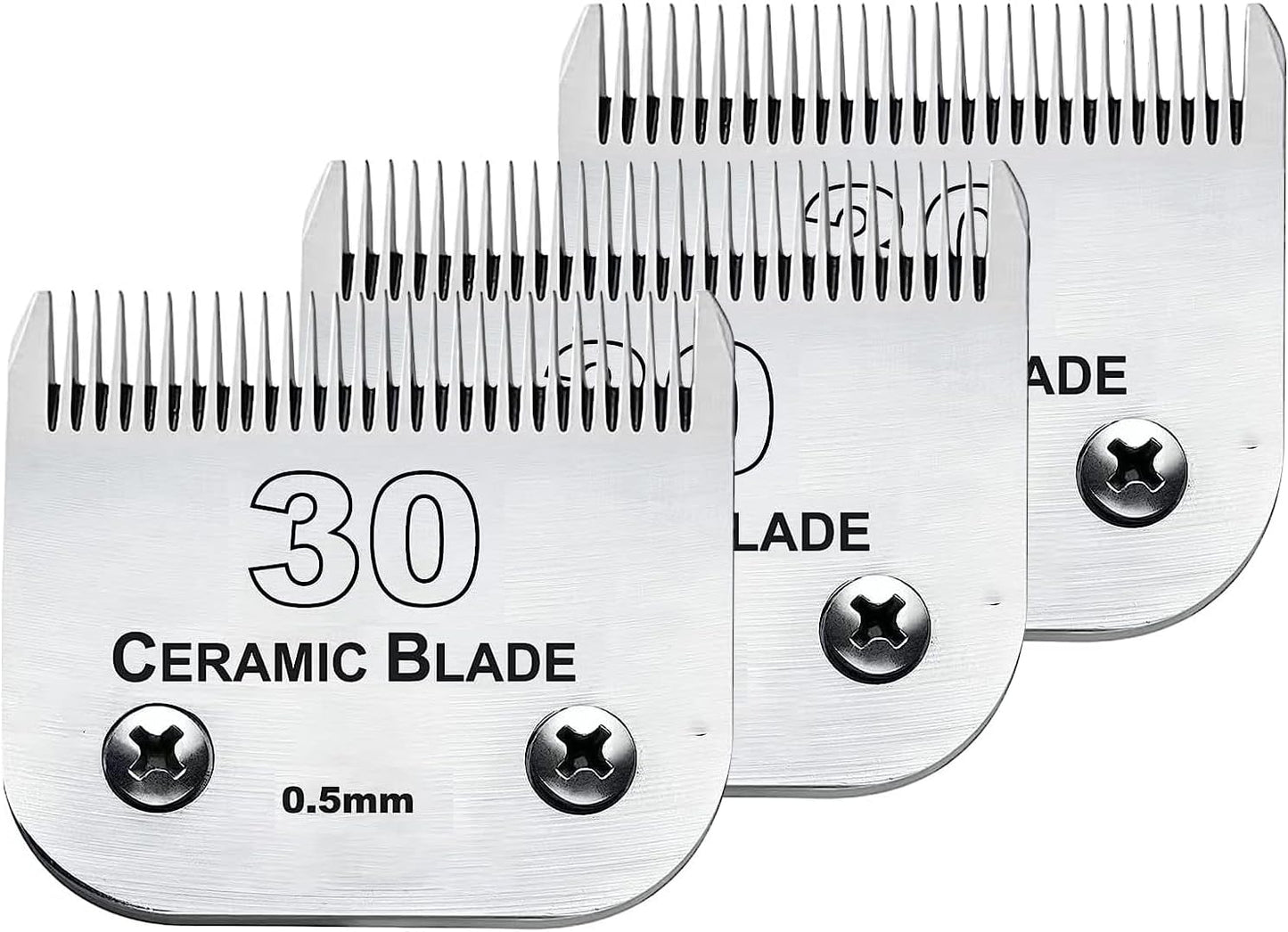 Audoc 3Pack #30 Blade Dog Grooming Clipper Replacement Blades Compatible with Wahl/Oster Dog Clippers,Detachable Ceramic Blade & Stainless Steel Blade,Size-30, 1/50-Inch Cut Length (64260)