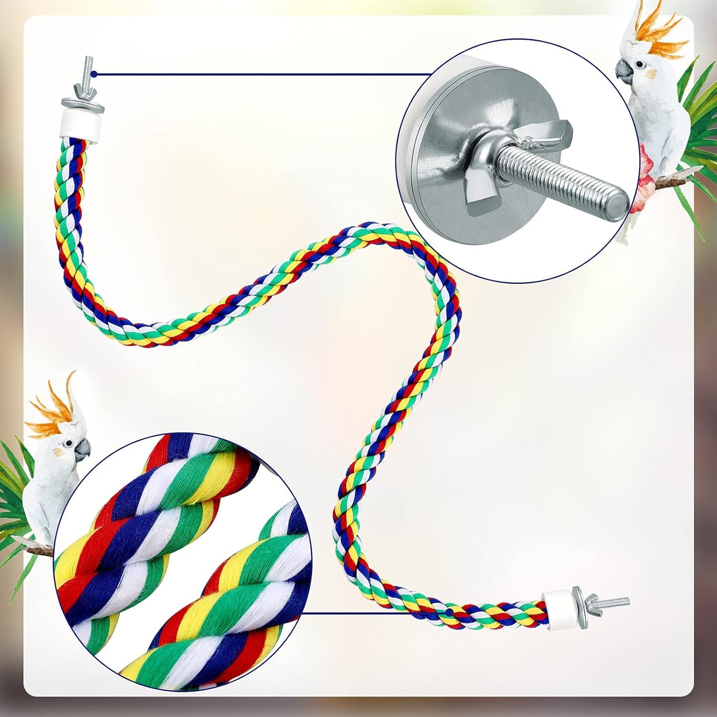 Weewooday 2 Pcs Bird Rope Perches Climbing Rope Bird Cage Accessories for Parrots, Parakeets, Cockatiels, Conures