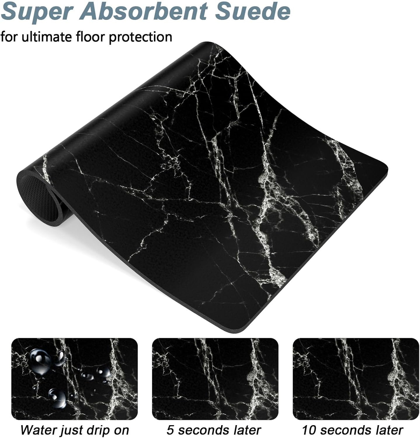 Rnivvi Dog Food Mat, 16" x 24" Marble Absorbent Dog Cat Bowl Mat for Food and Water, Cute Anti-Slip Rubber Pet Feeding Rug Protect Floors, Puppy Placemat for Feeding & Watering Supplies, Black