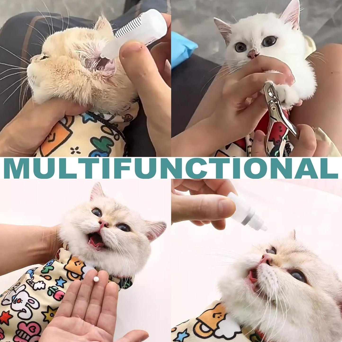 Cat Grooming Wrap, [XXL] Cat Restraint Wrap for Nail Clipping, Ear Cleaning, and Teeth Brushing, Self-Adherent, Anti-Bite, Anti-Scratch, Anti Scratch, Colorful Graffiti