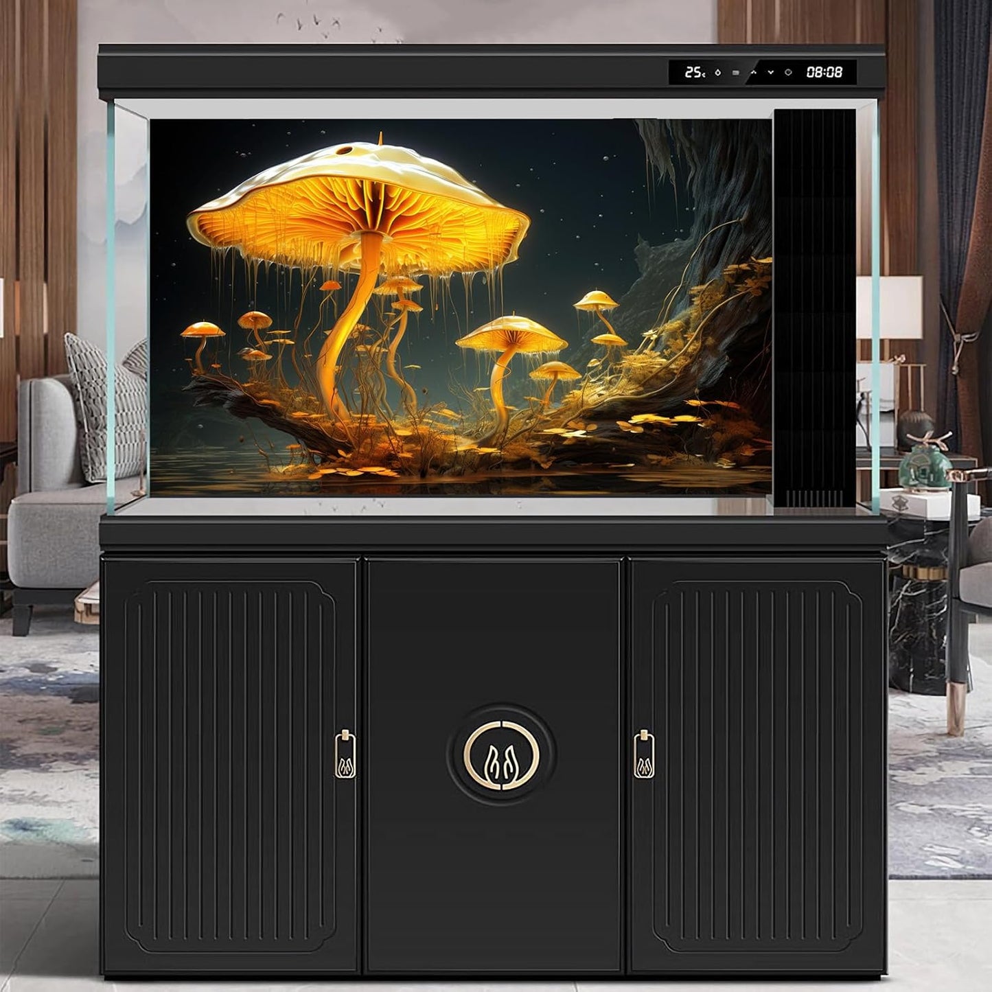 Fantasy Mushrooms Aquarium Background Fantasy Mushroom in Magical Enchanted Fairy Tale Stream Reptile Tank Enclosure Terrarium Backgrounds Mushroom Theme Landscape Fish Tank Backgrounds 36x18in