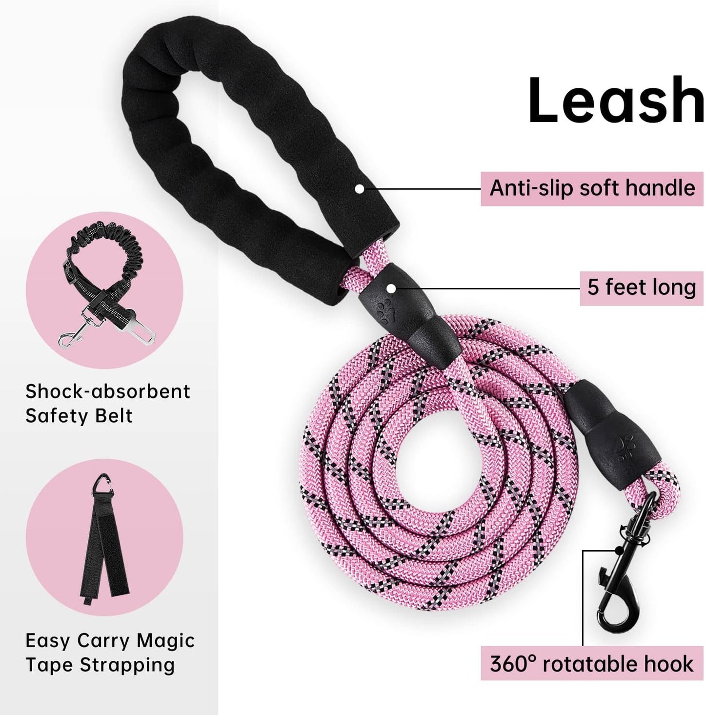 IVY&LANE No Pull Dog Harness with Leash Set, Reflective No Choke Pet Vest,Adjustable Oxford Dog Vest Harness with Easy Control Handle for Medium Lagre Dogs (Checkered Pink,M)