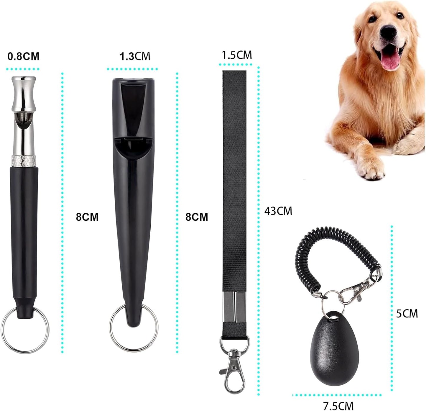3 PCS Dog Whistles Set, Adjustable Recall Dog Training Whistle Silent Dog Whistle to Stop Barking with Lanyard,Dog Clicker(Black)