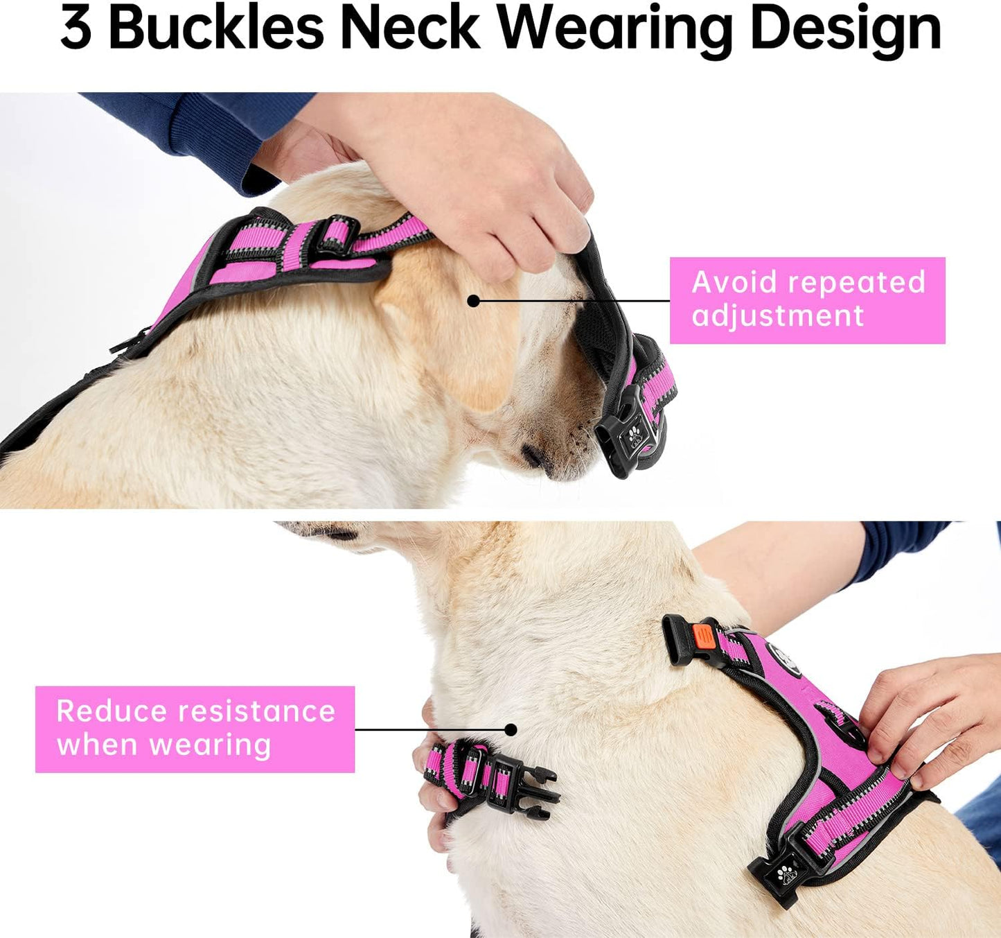 IVY&LANE No Pull Dog Harness for Small Dogs, Dog Vest Harness with Leash, Safety Belt and Storage Strap, Fully Adjustable Harness, 360° Reflective Strip, Soft Handle (Fuchsia Pink,S)