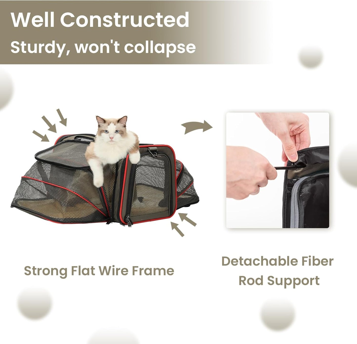 Petsfit Expandable Cat Dog Carrier for 2 Cats, 19" Lx 12" Wx 12" H Soft-Sided Portable Pet Carrier for Travel, Dog Carrier for Small Dog with 2 Side Extensions, Anti-Escape