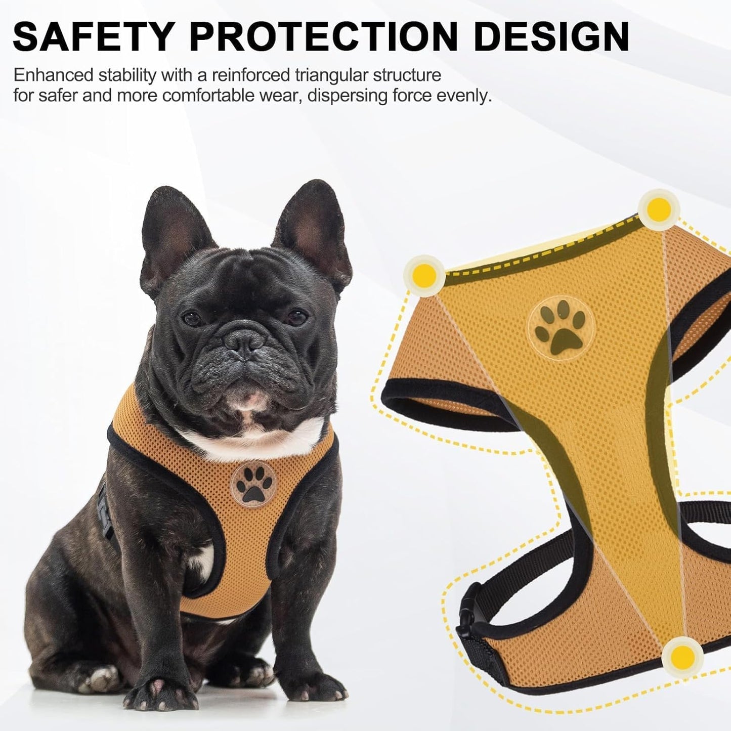 BINGPET No Pull Dog Harness,Soft Mesh Breathable All Weather Vest Harness,Safety Protection Design Durable Adjustable Step-in Easy Walk Dog Harness for Small Medium Large Dogs(Beige,L)