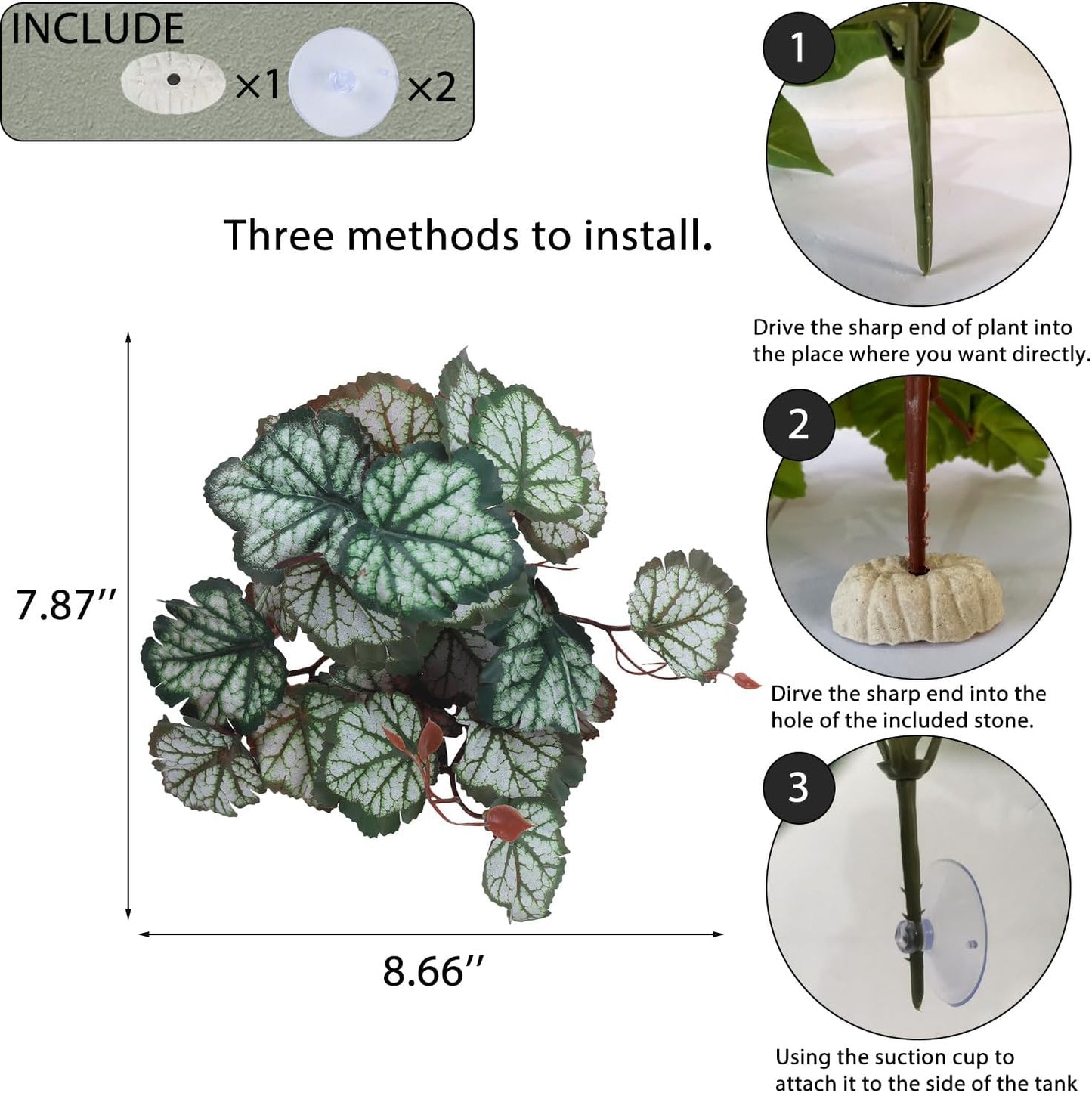 IBWell Fake Reptile Plants for Terrarium, Turtle Tank Decor with Suction Cup