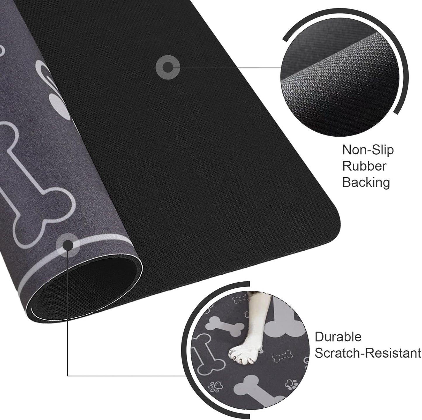 Pet Feeding Mat,Rapid Absorbent Mats for Dog Cat Food, Dog Placemat Water Bowl Mat with Rubber Backing,Messy Drinkers to Protect Floors, Pet Accessories 12"x18" Dark Grey