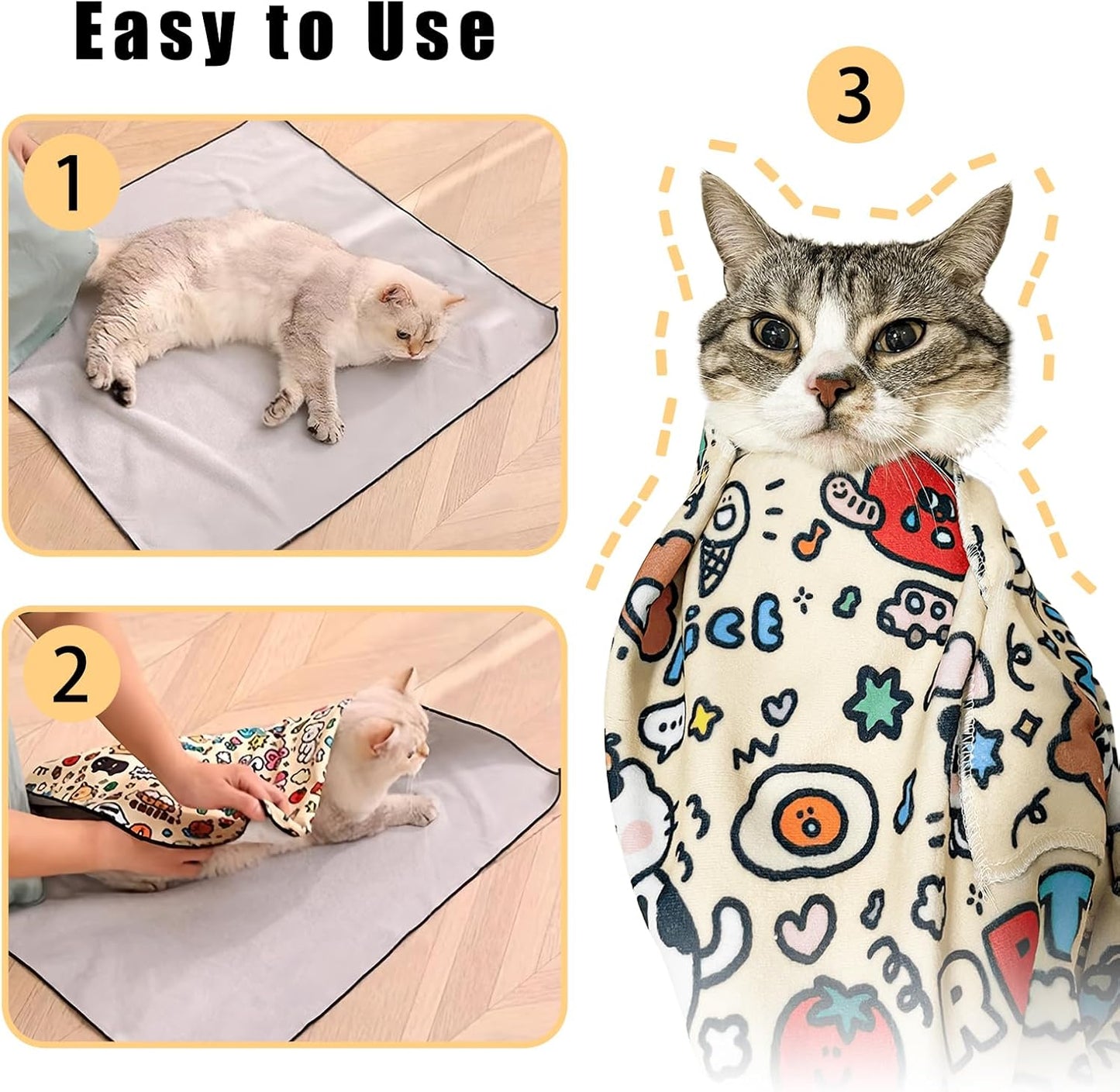 27.6" Cat Grooming Wrap,Self-Adherent Cat Wrap for Cutting Nails,Anti-Escape Cat Swaddle Wrap,Multifunctional Anti-Scratch Cat Restraint Wrap for Medicine,Nail Clipping,Ear Cleaning(Within 15lbs)