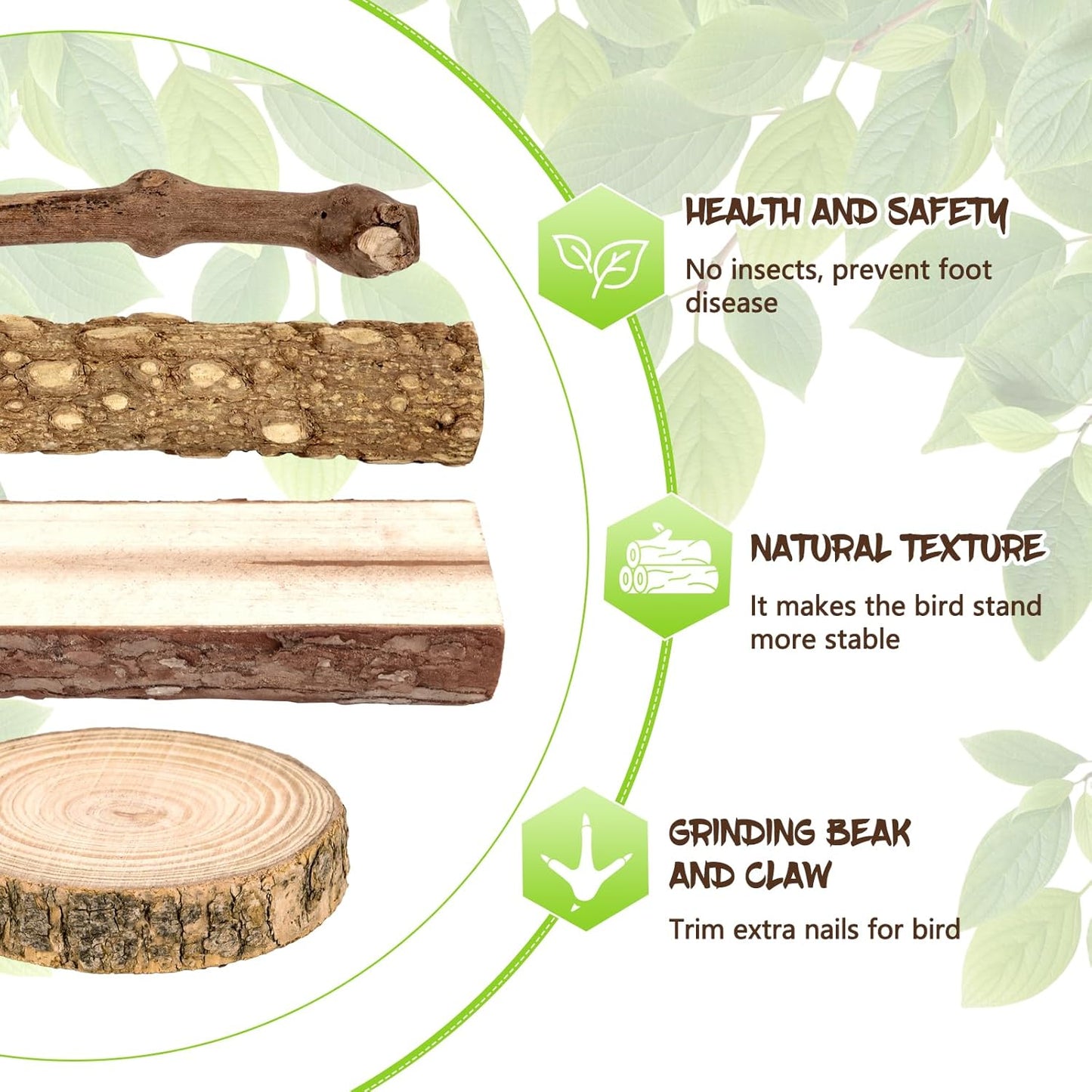 8PCS Natural Grape Wood Bird Perch Set - Parrot Cage Stand with Paw Grinding Forks, Chewing Sticks & Exercise Branches for Parakeets, Cockatiels, Conures, Budgies, Finches