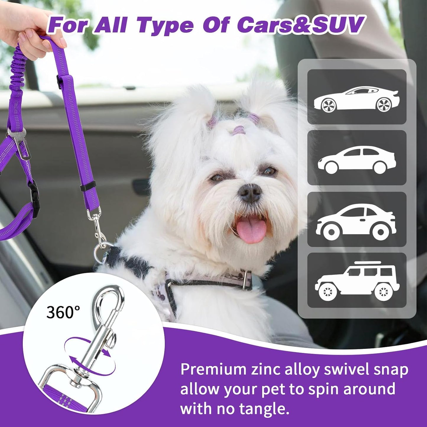 BWOGUE 2 Piece Dog Seat Belt for Car with Elastic Bungee Buffer Safety Seatbelt Car Headrest Restraint Wear Adjustable Metal Buckle Harness in Vehicle Travel for Pet