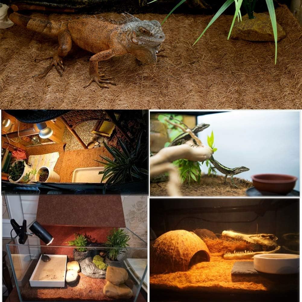 Hamiledyi Reptile Carpet Natural Coconut Fiber Tortoise Carpet Mat for Pet Terrarium Liner Reptile Supplies for Lizard Snake Chameleon Turtle Bedding Bunny Rabbit Mat (2 x Sheets)