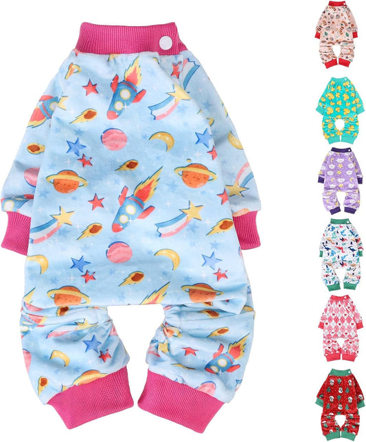 BEAUTYZOO Dog Pajamas Medium Sized Dog, Summer Doggie Pajamas for Boy Girl, Soft Strechy Cotton Puppy Pjs Jammies Onesies for Men Women, Pet Jumpsuit Body Suit Cat Apparel Clothes, Blue M