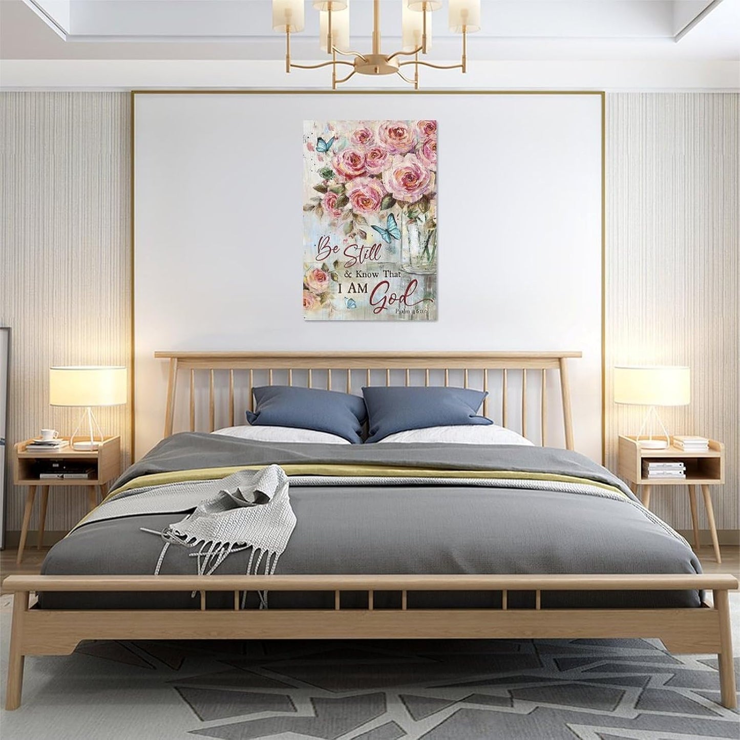 Farmhouse Rose Wall Art Christian Scripture Pictures Pink Rose Wall Decor Rustic Floral Butterfly Canvas Print Painting Artwork for Bathroom Living Room Bedroom 16"x24"