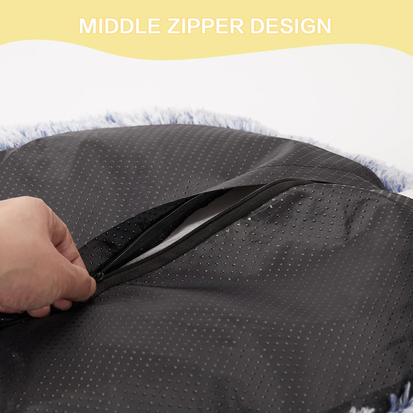 Bedfolks Calming Donut Dog Bed - 36 Inch Round Plush Beds for Large Dogs, Anti-Anxiety Machine Washable (Navy Blue, Large)