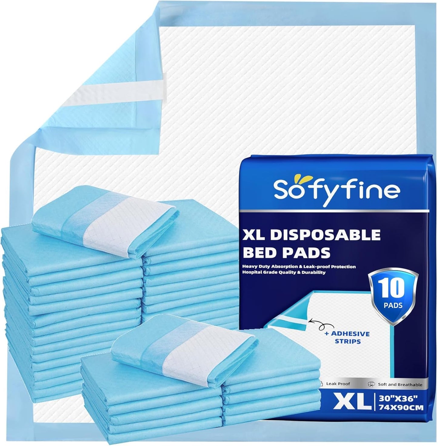 Bed Pads with Adhesive Strip 30"x36" Thicken Elderly Adults Incontinence Underpads Disposable,Heavy Duty Absorbent Chucks Waterproof,XL Extra Large Puppy Pee Training Pad[10 Pads]
