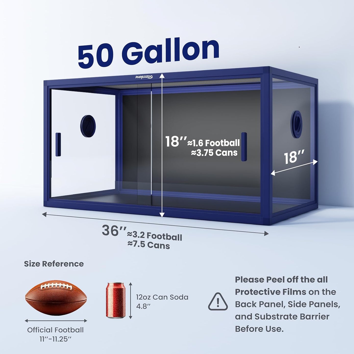 50 Gallon Bearded Dragon Tank, Reptile Enclosure for Easy Maintenance, Front Opening Reptile Tank with Top Screen Ventilation & Glass Sliding Door 36''x18''x18''