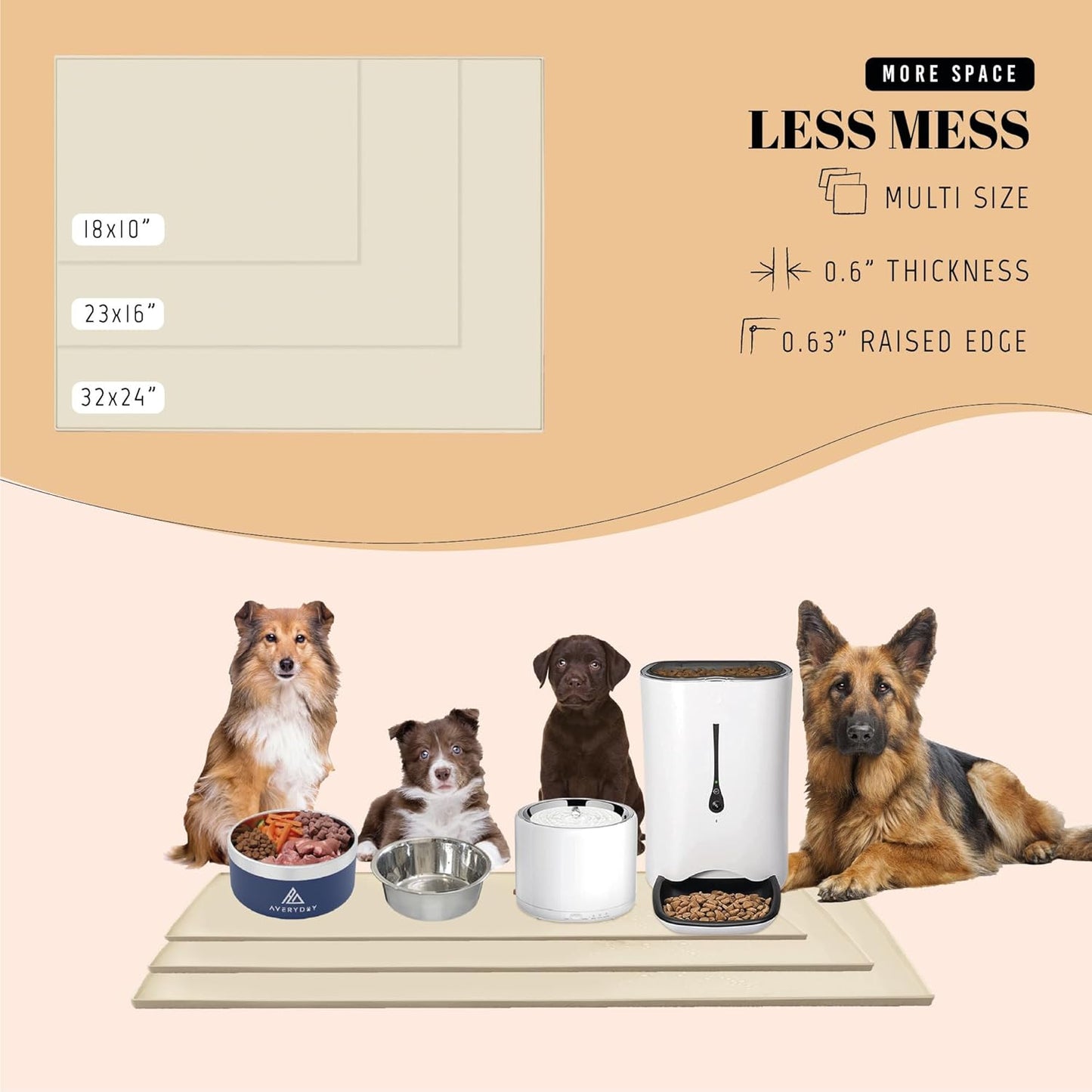 AVERYDAY 18x10'' Dog Mat for Food and Water, Waterproof Silicone Mat with Non-Slip Rubber for Dogs and Cats