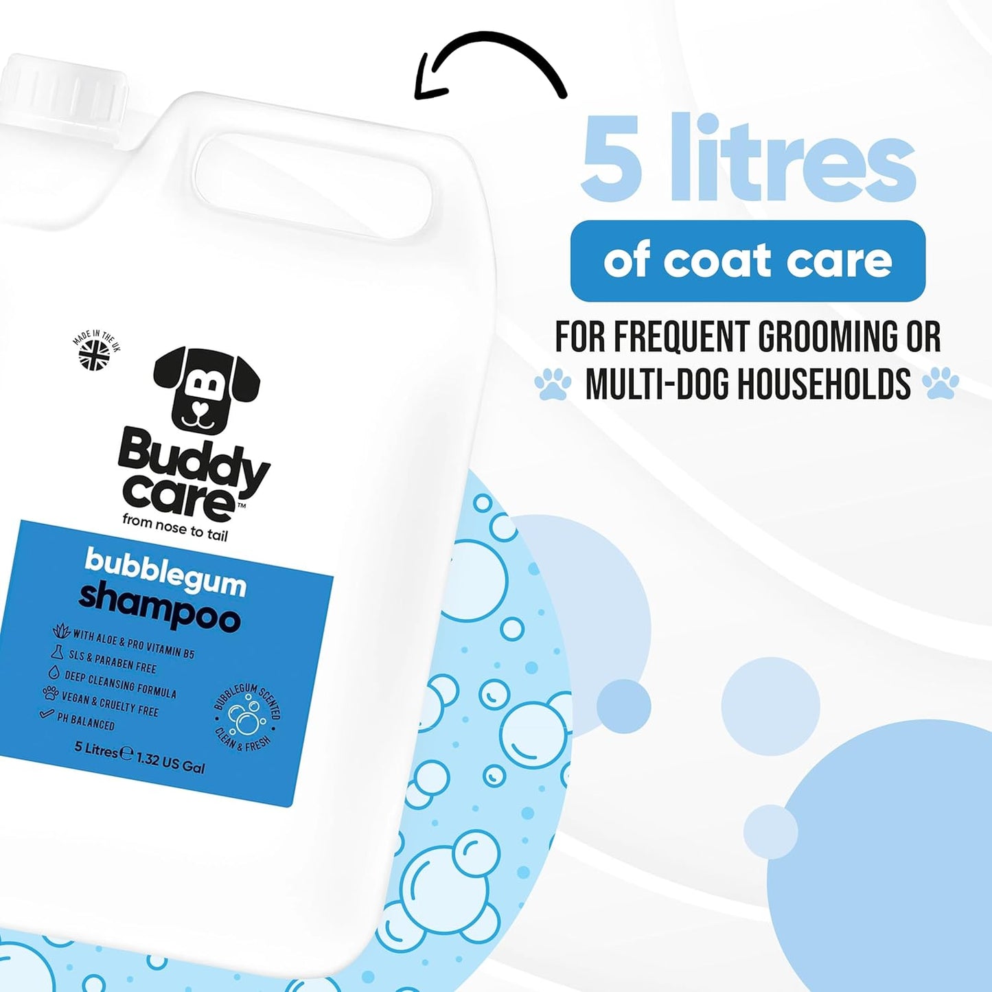 Bubblegum Dog Shampoo by Buddycare | Deep Cleansing Shampoo for Dogs | Bubblegum Scented | with Aloe Vera and Pro Vitamin B5 (169.07oz)