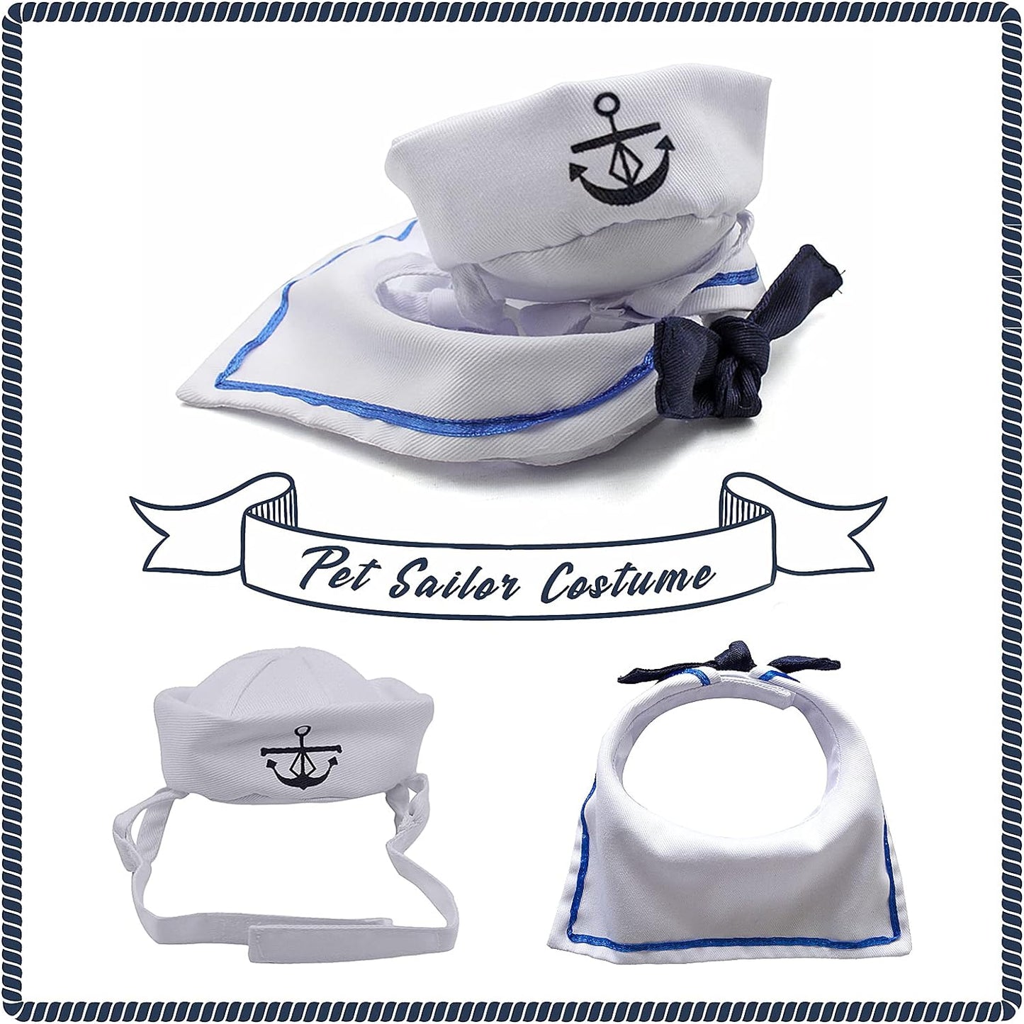 Enjoying Cat Sailor Costume, Halloween Small Dog Sailor Hat Outfit with Tie, Adjustable Pet Navy Costume for Cats Doggies Rabbits Cosplay