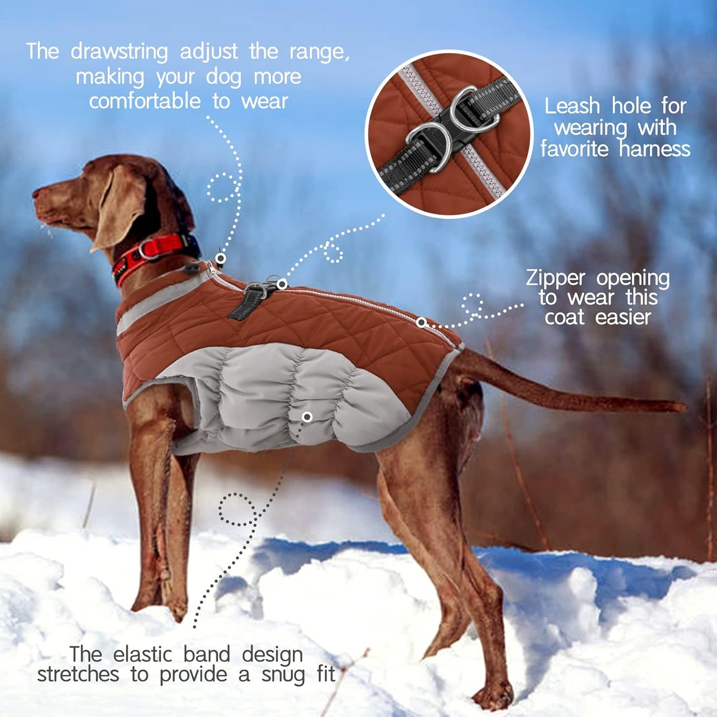 FUAMEY Dog Coat for Small Dogs,Waterproof Dog Winter Jacket with Harness Built in Puppy Cold Weather Coats Reflective Pet Vest with Zipper Warm Fleece Dogs Snowsuit Windproof Brown XS
