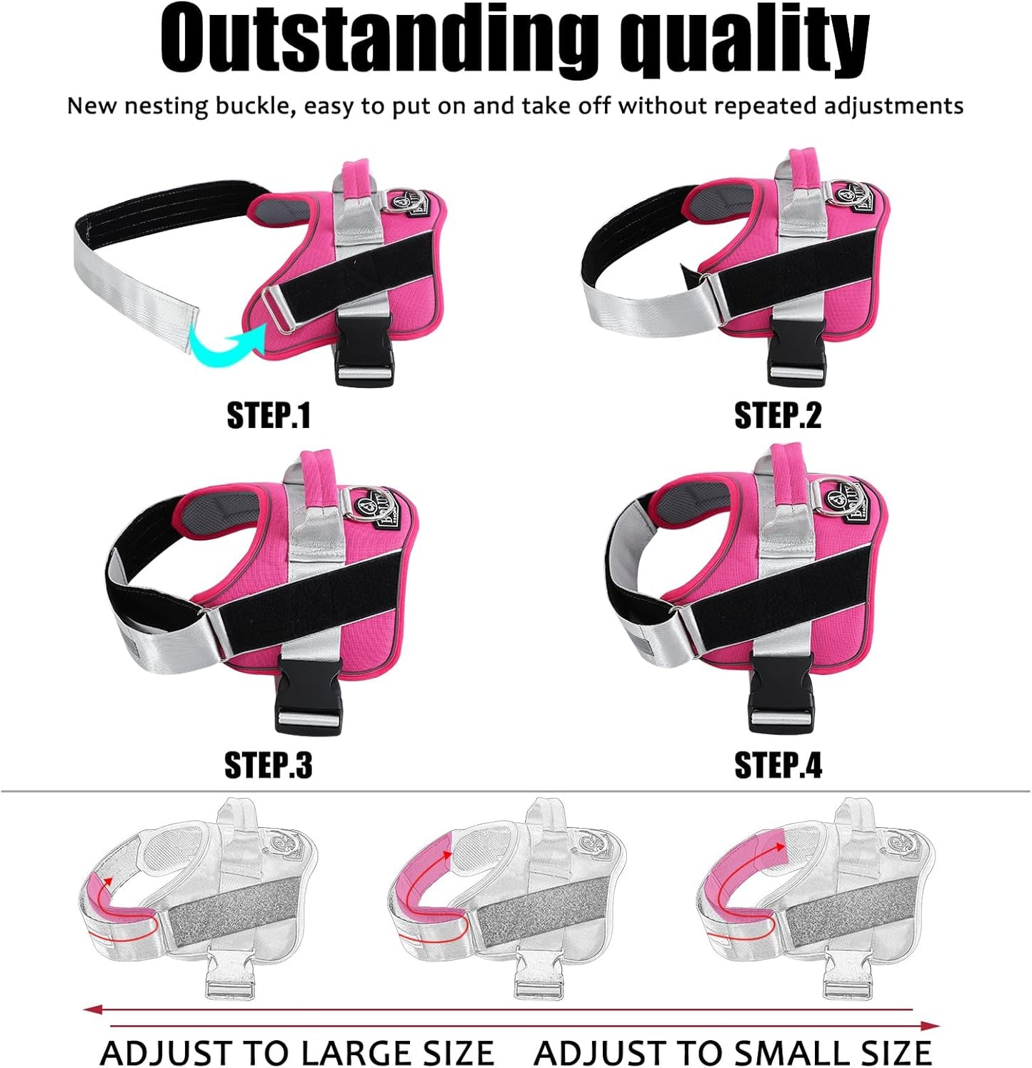 Bolux Dog Harness, No-Pull Reflective Dog Vest, Breathable Adjustable Pet Harness with Handle for Outdoor Walking - No More Pulling, Tugging or Choking (Fuchsia, XX-Large (Pack of 1))