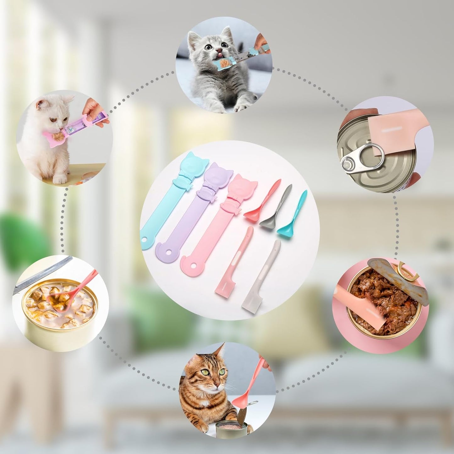 Cat Treat Dispenser Cat Treat Spoon Squeeze 8PCS Lickable Cat Holder with Cat Strip Feeder Spoon and Temptations Licky Treats Happy Cat Tube and Squeeze Up Cat Food Spoons for Wet Food (Cat Tail)