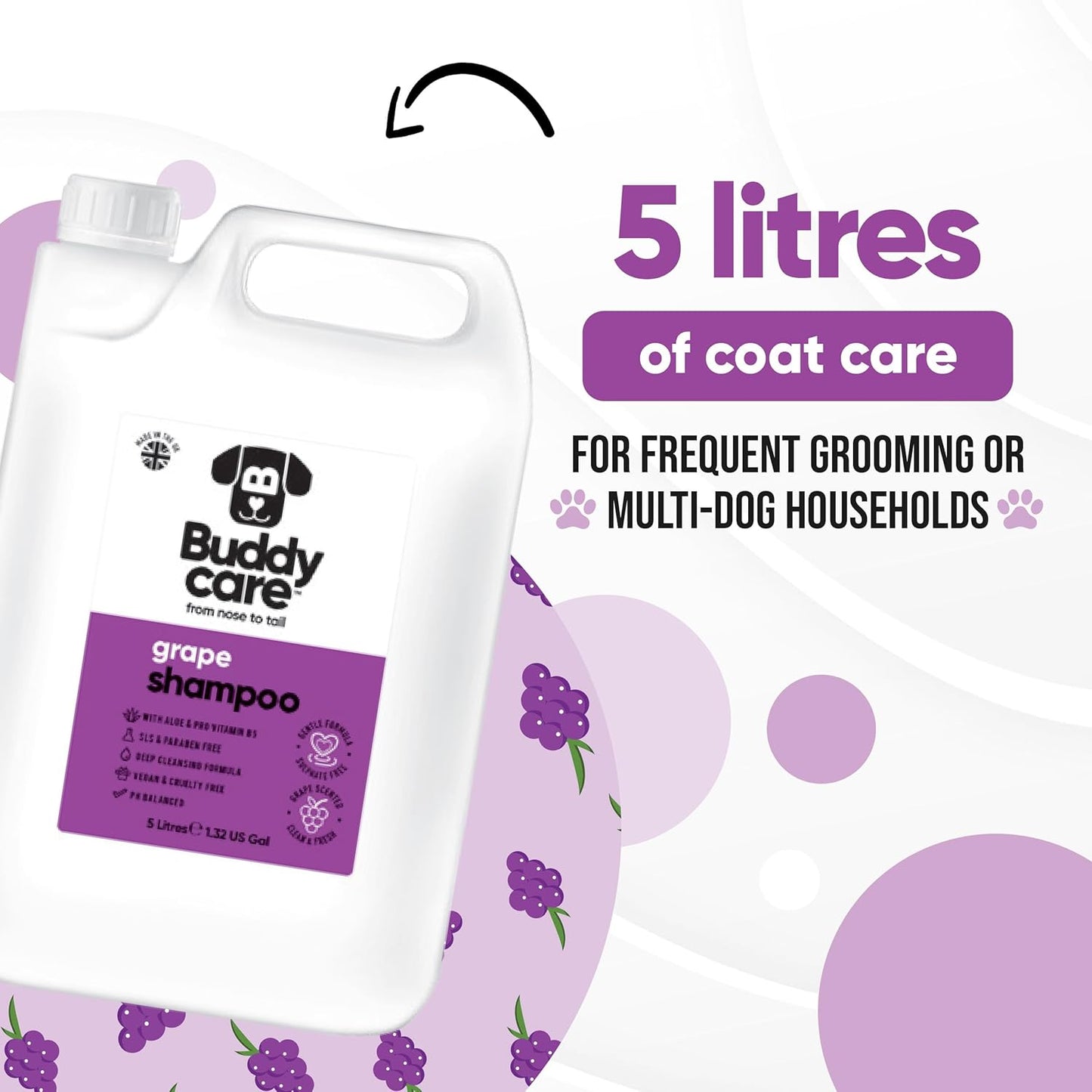 Grape Dog Shampoo by Buddycare | Deep Cleansing Shampoo for Dogs | Fresh Scented | with Aloe Vera and Pro Vitamin B5 (169.07oz)