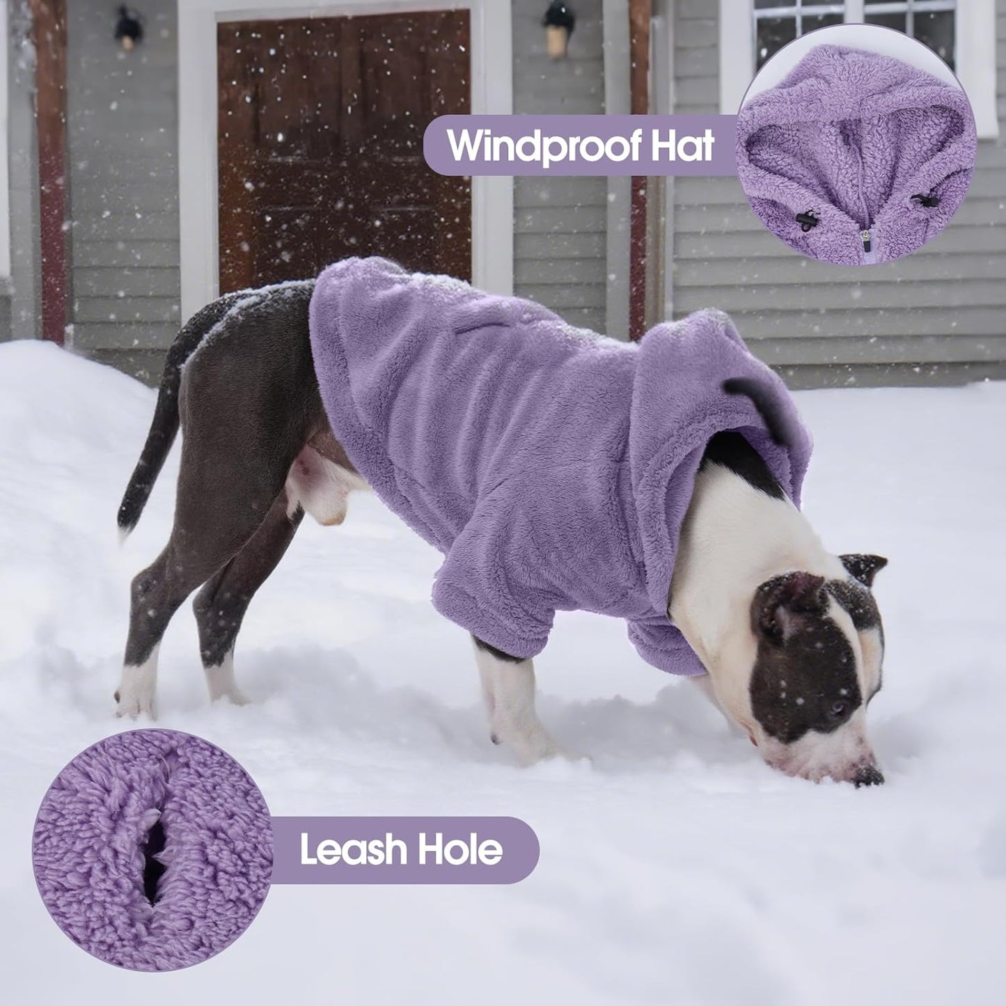 IDOMIK Fuzzy Dog Sweater with Adjustable Hood, Warm Fleece Dog Sweater Hoodie with Harness Hole & Pocket, Pullover Sweaters for Small Dogs, Fuzzy Hooded Sweatshirt for Fall Winter Christmas,Purple,S