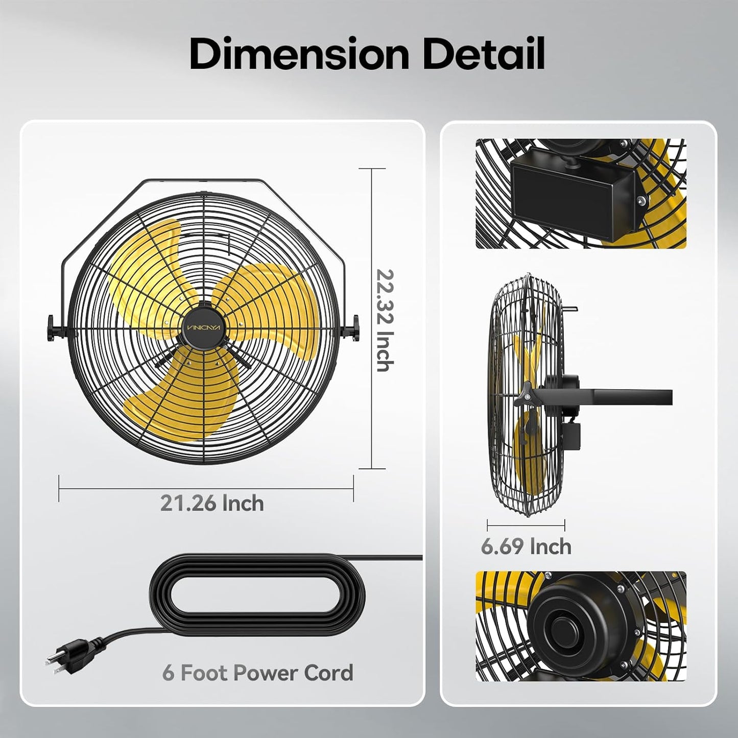 18 Inch Industrial Wall Fan, 4800 CFM Metal Wall Mount Fans with Poweful Motor, 3 Speed, Heavy Duty Fan Indoor for Covered Patio, Greenhouse, Gazebo, and Garage, UL Listed