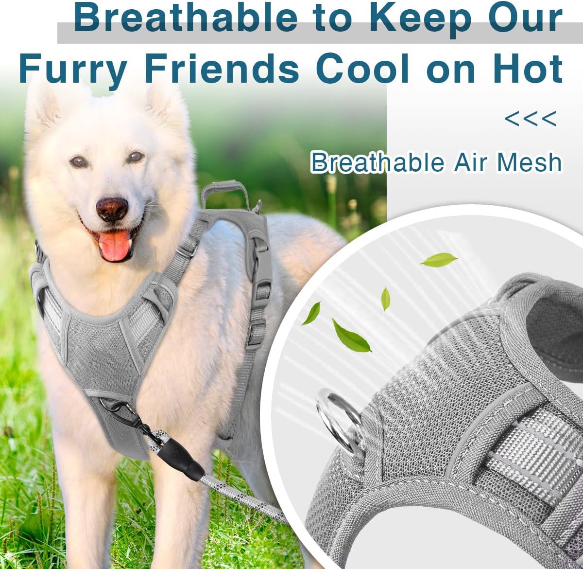 BARKBAY Dog Harness No Pull with ID Tag Pocket - Heavy Duty, Reflective, Easy Control for Large Dogs(Grey,M)