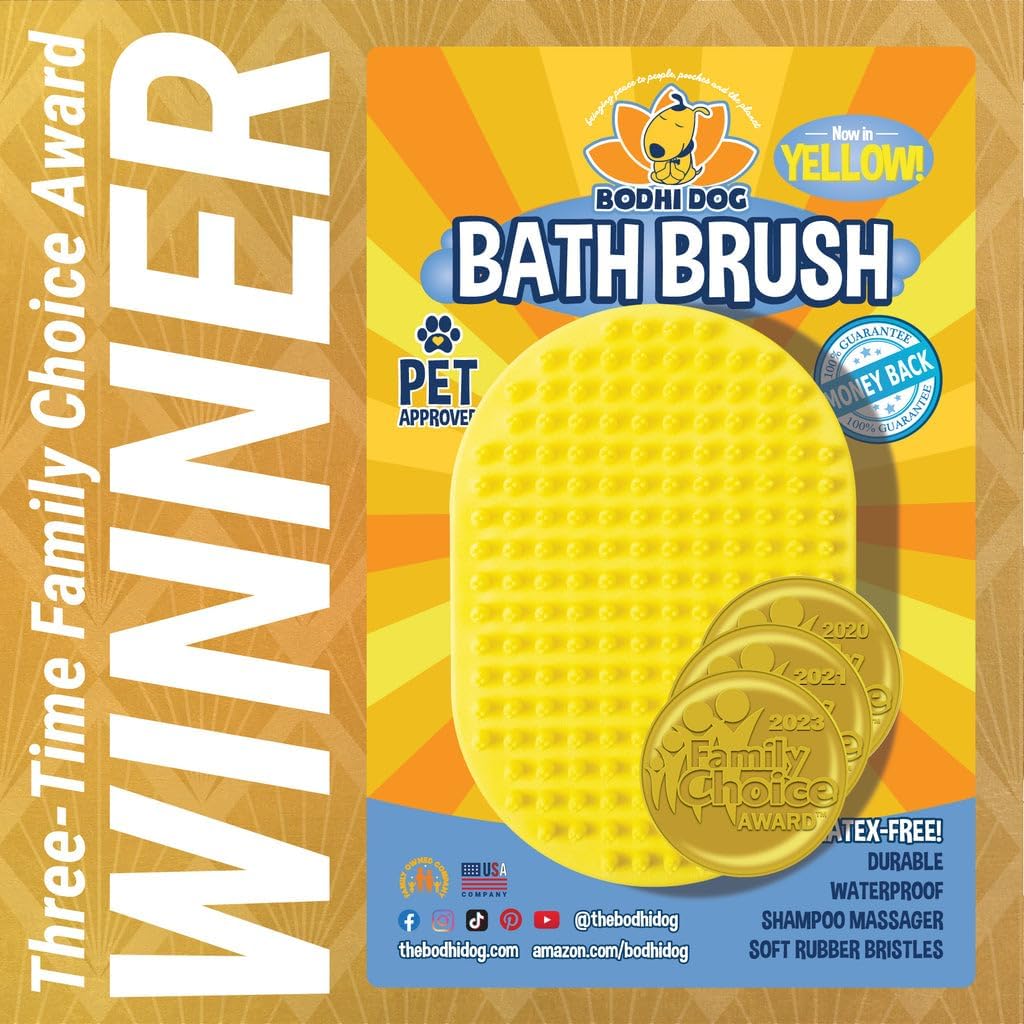 Bodhi Dog Shampoo Brush - Pet Grooming & Bath Supplies for Dogs and Cats - Bath Brush for Long & Short Hair - Premium Scrubber for Shower, Bathing & Massage (One Pack, Yellow)